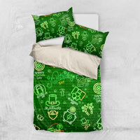 Neon green bedding set with pillowcases and St. Patrick's symbol and text pattern
