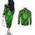 Ireland St Patrick's Day Couples Matching Off The Shoulder Long Sleeve Dress and Long Sleeve Button Shirt Symbols Neon