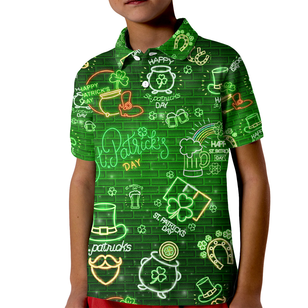 Ireland St Patrick's Day Kid Polo Shirt Symbols Neon - Wonder Print Shop