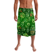 Green lavalava wrap skirt with neon St Patrick's symbols and clover print