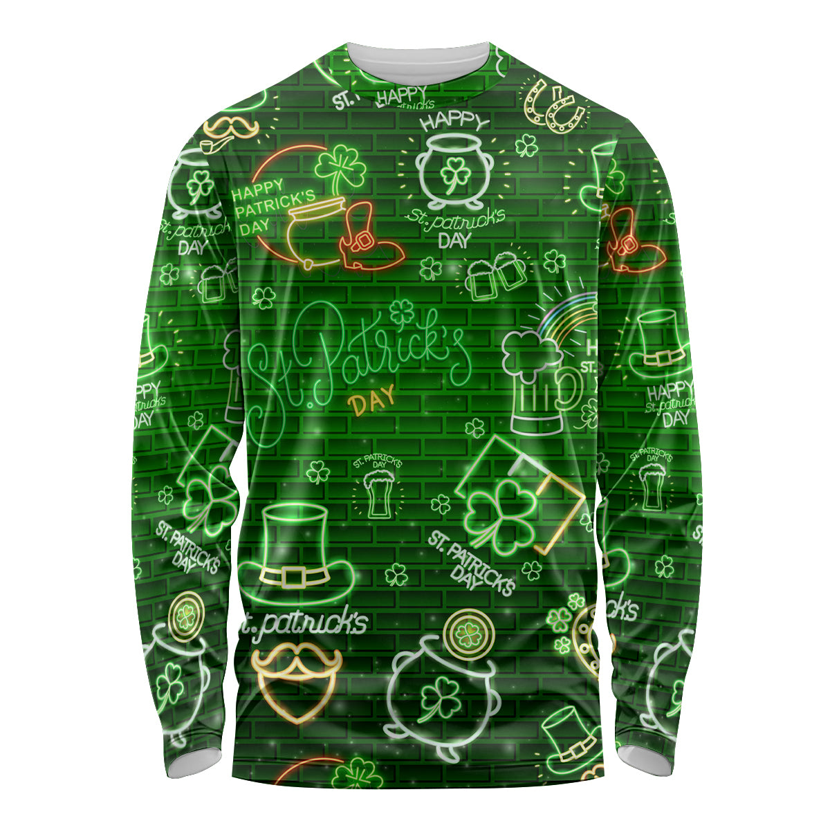 Ireland St Patrick's Day Long Sleeve Shirt Symbols Neon - Wonder Print Shop