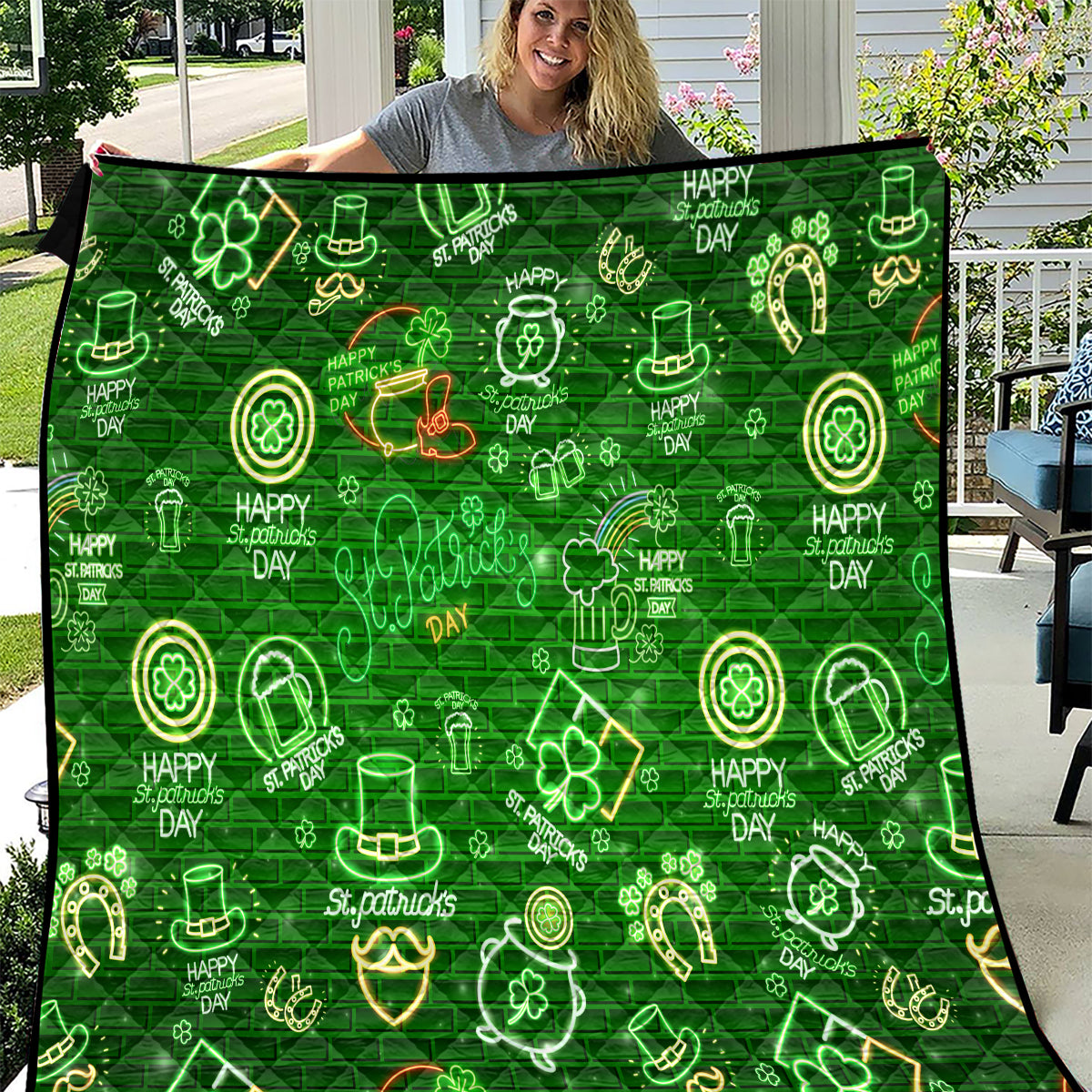 Ireland St Patrick's Day Quilt Symbols Neon