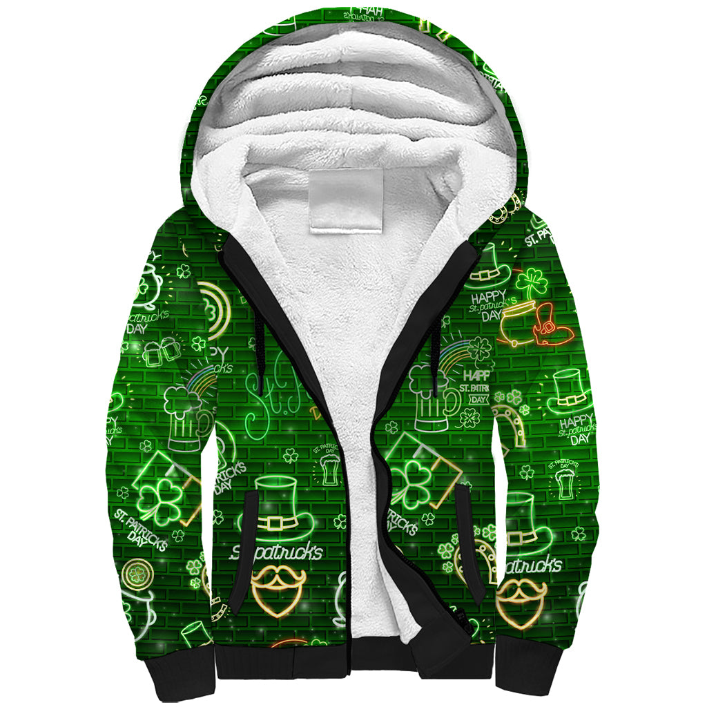 Ireland St Patrick's Day Sherpa Hoodie Symbols Neon - Wonder Print Shop