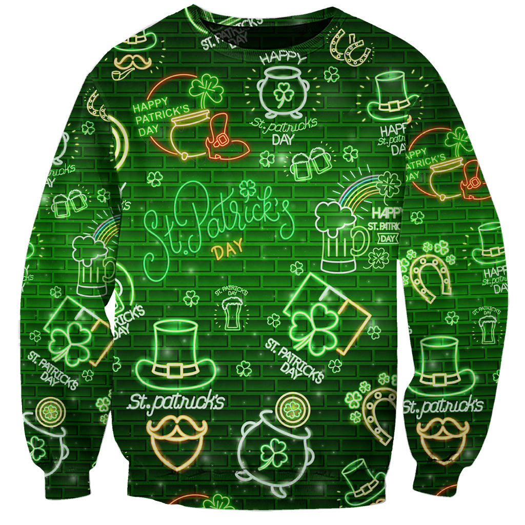 Ireland St Patrick's Day Sweatshirt Symbols Neon - Wonder Print Shop