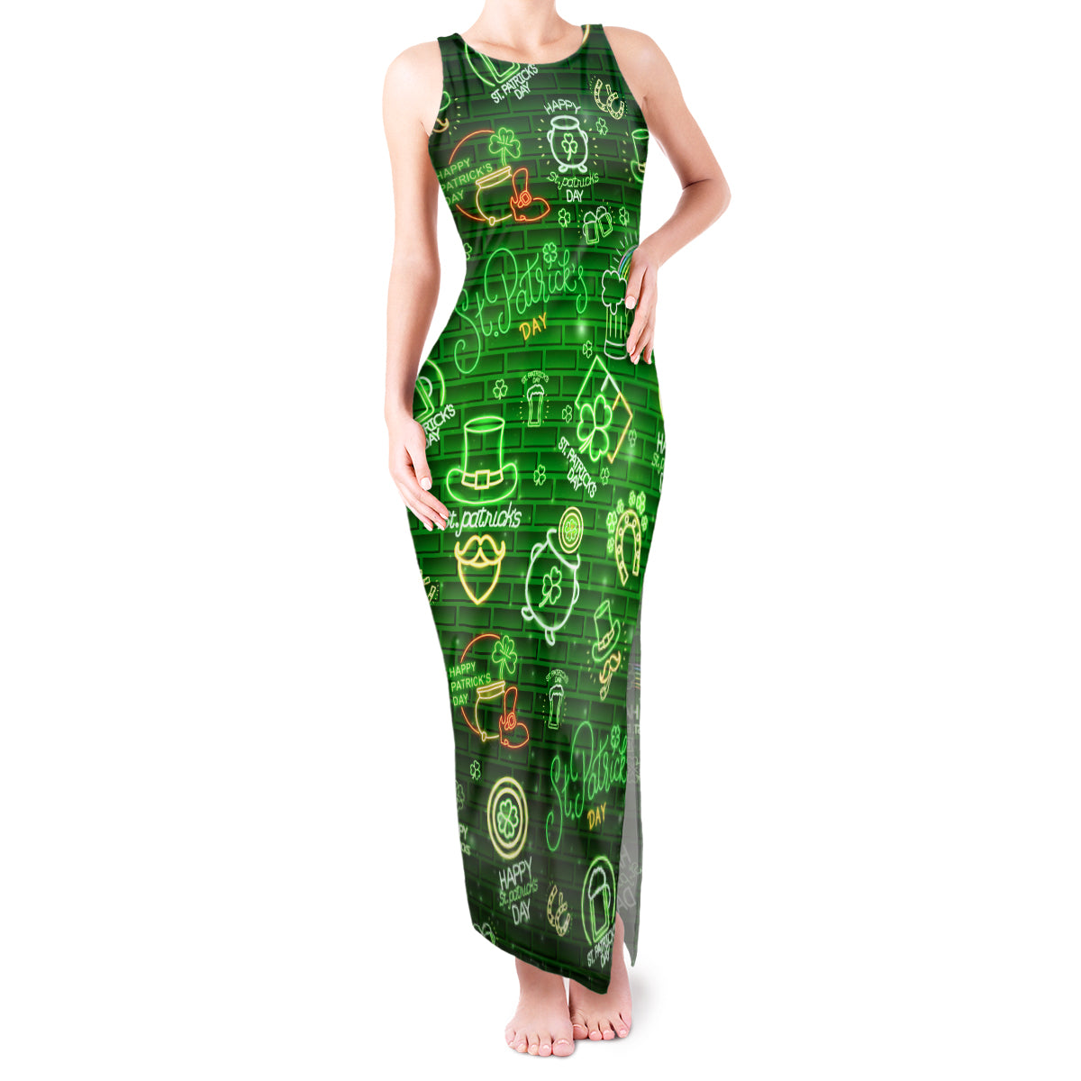 Ireland St Patrick's Day Tank Maxi Dress Symbols Neon