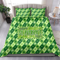 Green St. Patrick's Day bedding set with matching pillow covers, clover pattern and print