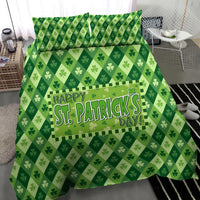 Green St. Patrick's Day duvet cover set with clover check pattern and 'Happy St. Patrick's Day'