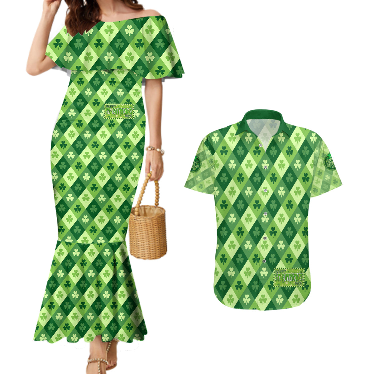 Irish St Patrick's Day Couples Matching Mermaid Dress and Hawaiian Shirt Simple Style - Wonder Print Shop