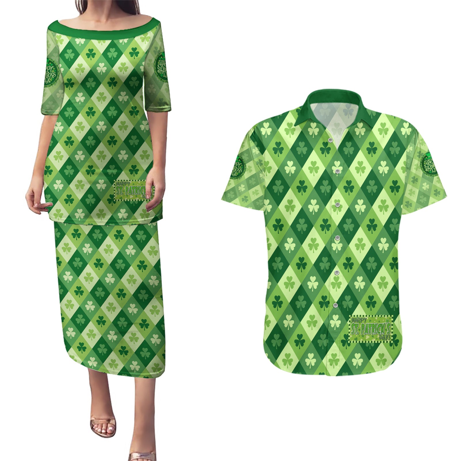 Irish St Patrick's Day Couples Matching Puletasi and Hawaiian Shirt Simple Style - Wonder Print Shop