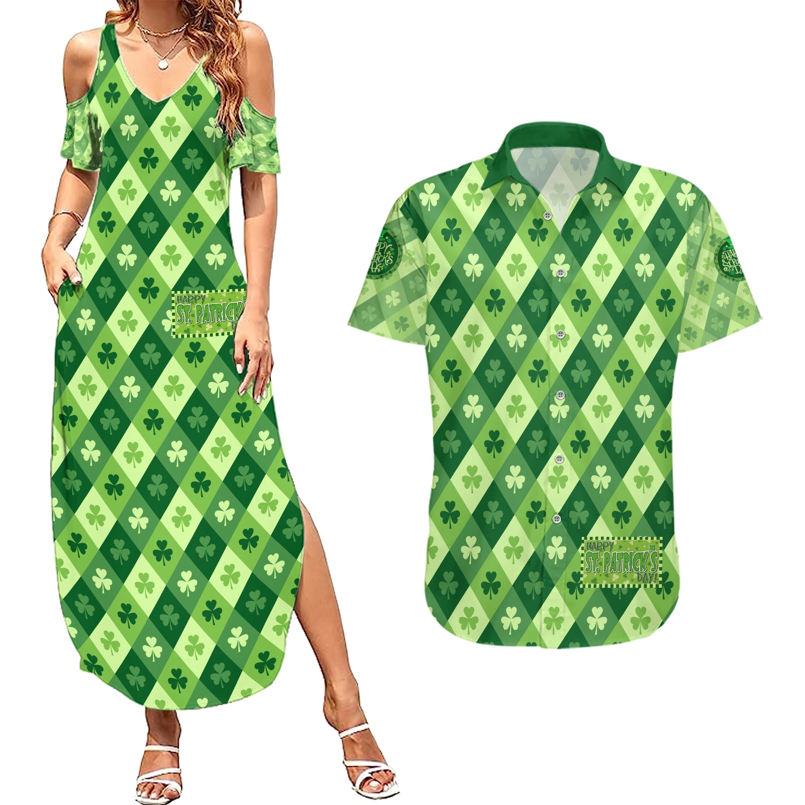 Irish St Patrick's Day Couples Matching Summer Maxi Dress and Hawaiian Shirt Simple Style - Wonder Print Shop