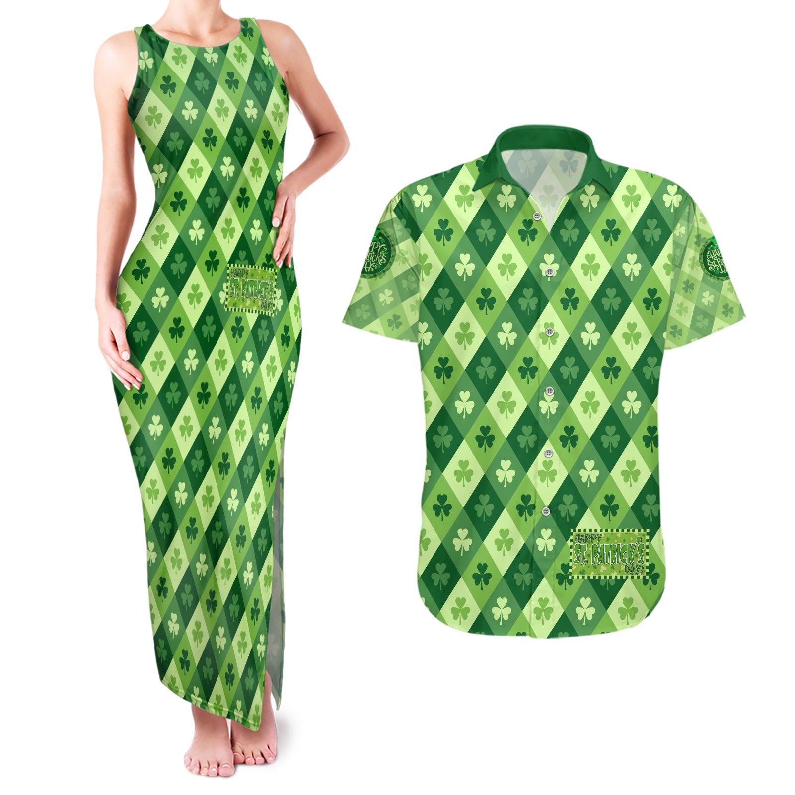 Irish St Patrick's Day Couples Matching Tank Maxi Dress and Hawaiian Shirt Simple Style - Wonder Print Shop