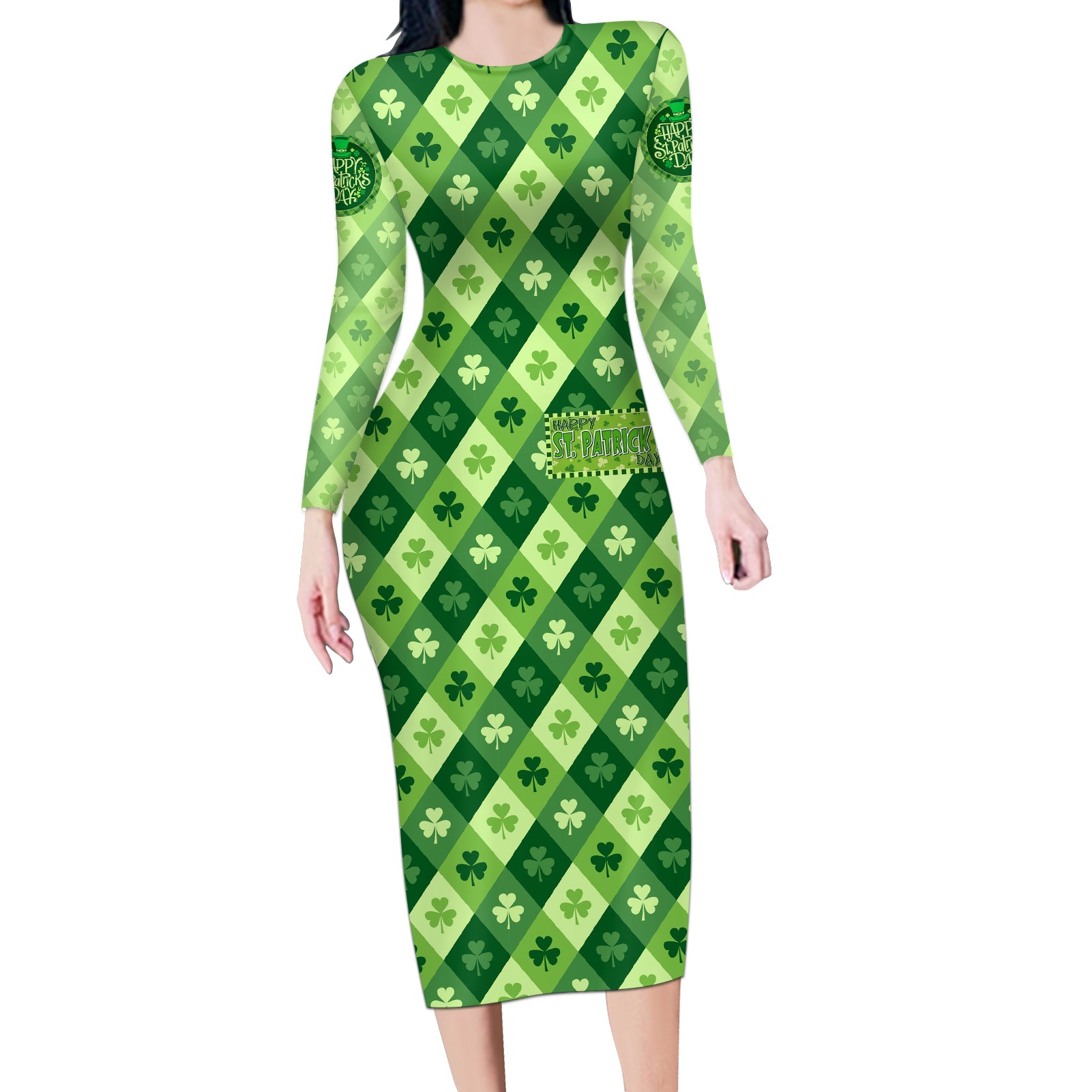 Irish St Patrick's Day Long Sleeve Bodycon Dress Simple Style - Wonder Print Shop