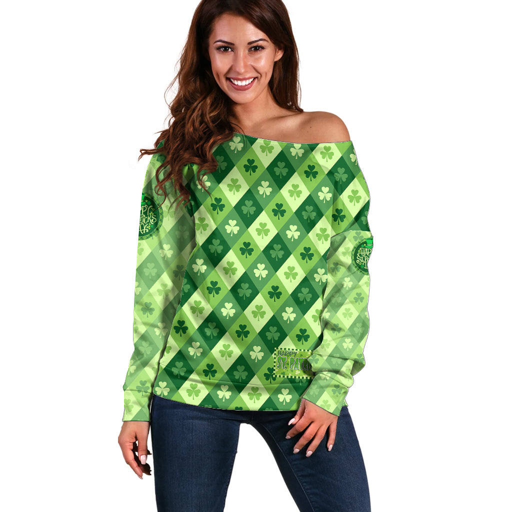 Irish St Patrick's Day Off Shoulder Sweater Simple Style - Wonder Print Shop