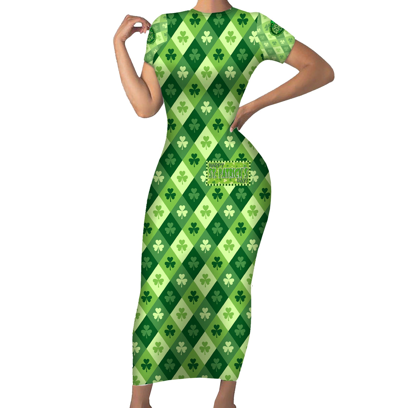 Irish St Patrick's Day Short Sleeve Bodycon Dress Simple Style - Wonder Print Shop