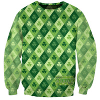 Green unisex sweatshirt with argyle clover pattern and Happy St. Patrick's Day print