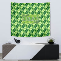 Green St. Patrick's Day tapestry featuring repeating clovers and 'Happy St. Patrick's Day' greeting