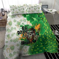 Green and white St Patrick's bedding set with duvet cover and two pillowcases, clovers and skull