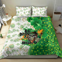 Green and white St Patrick's bedding set with duvet cover and two pillowcases, clovers and slogan