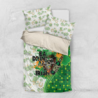 Green and white St Patrick's bedding set with duvet cover and two pillowcases, clovers and skull