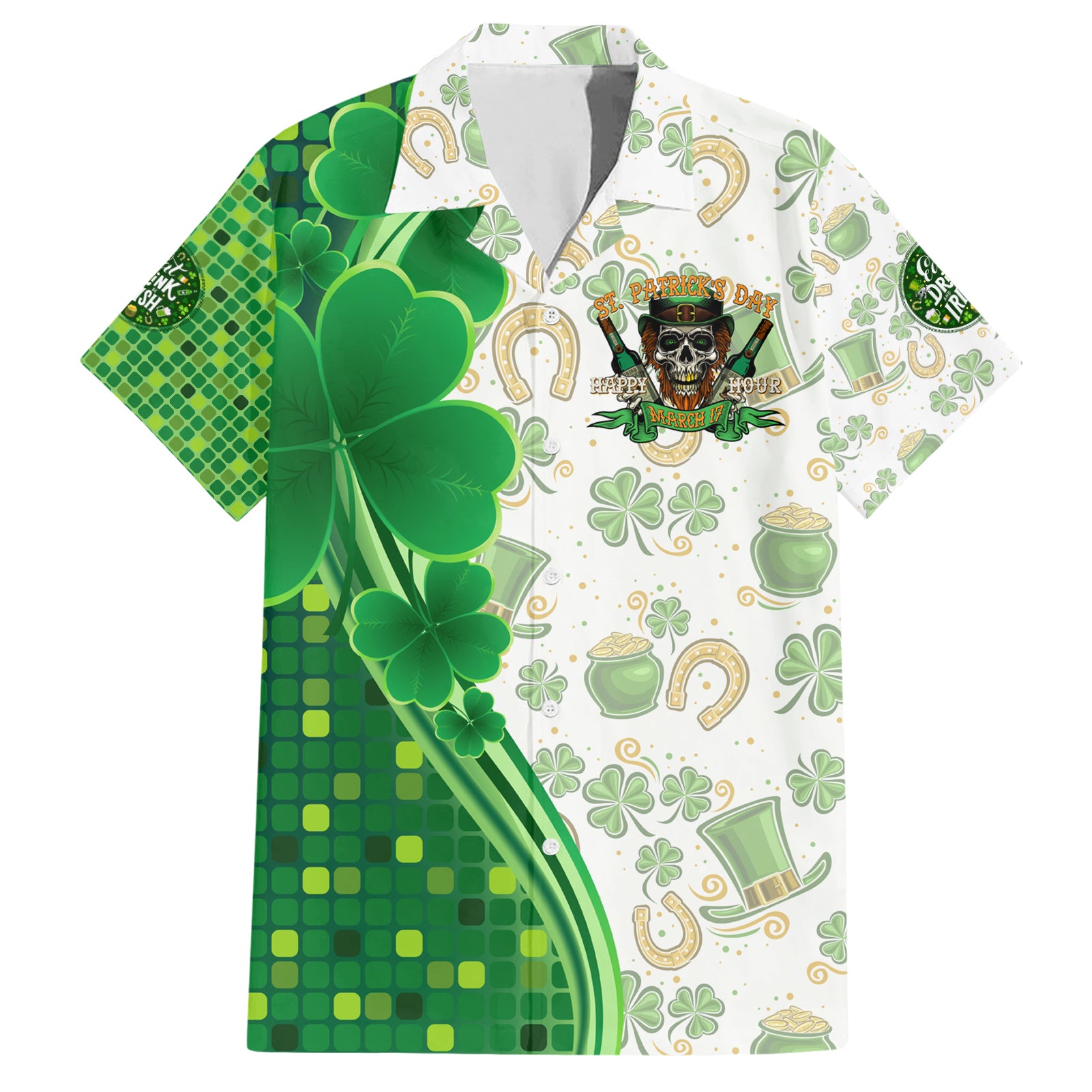 Happy St Patrick's Day Hawaiian Shirt Eat Drink and Be Irish - Wonder Print Shop