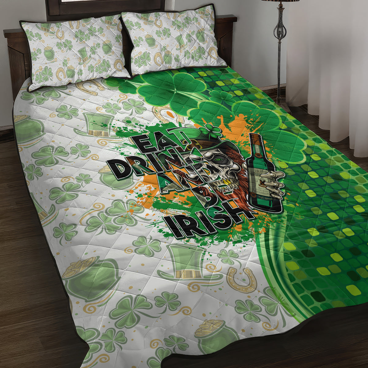 Happy St Patrick's Day Quilt Bed Set Eat Drink and Be Irish - Wonder Print Shop