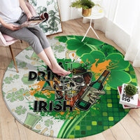 Round green St. Patrick's Day rug with skull, beer bottle, and 'EAT DRINK IRISH'