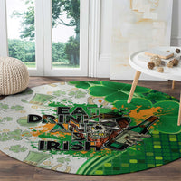 Round green St. Patrick's Day rug with 'EAT DRINK AND IRISH' and clover leaves border