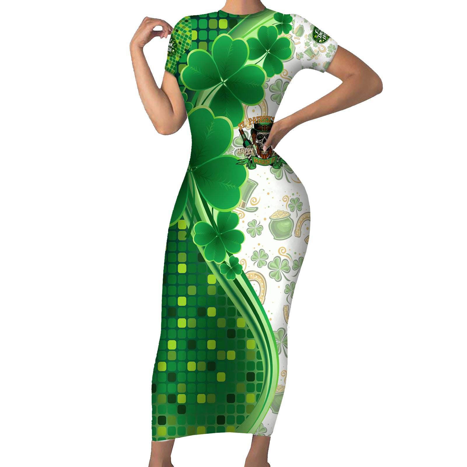 Happy St Patrick's Day Short Sleeve Bodycon Dress Eat Drink and Be Irish - Wonder Print Shop