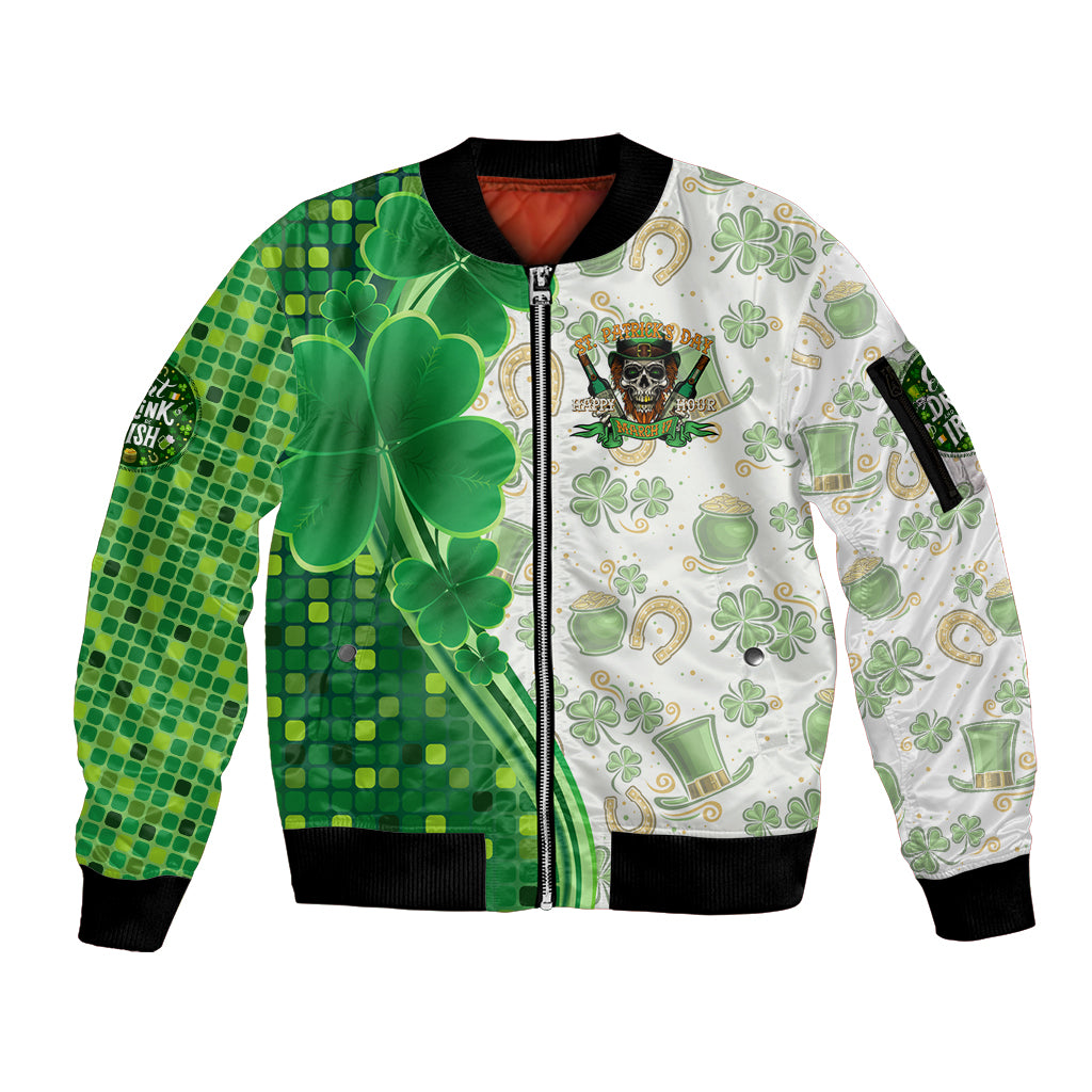 Happy St Patrick's Day Sleeve Zip Bomber Jacket Eat Drink and Be Irish - Wonder Print Shop