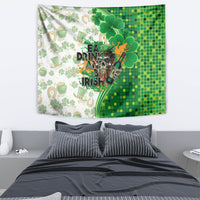 St. Patrick's Day tapestry in green with shamrocks, mosaic panel, beer bottle art, and Irish wording