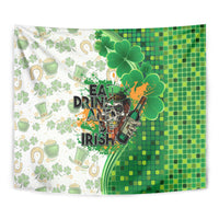 St. Patrick's Day tapestry showing green mosaic, shamrocks, beer bottle art, and Irish text