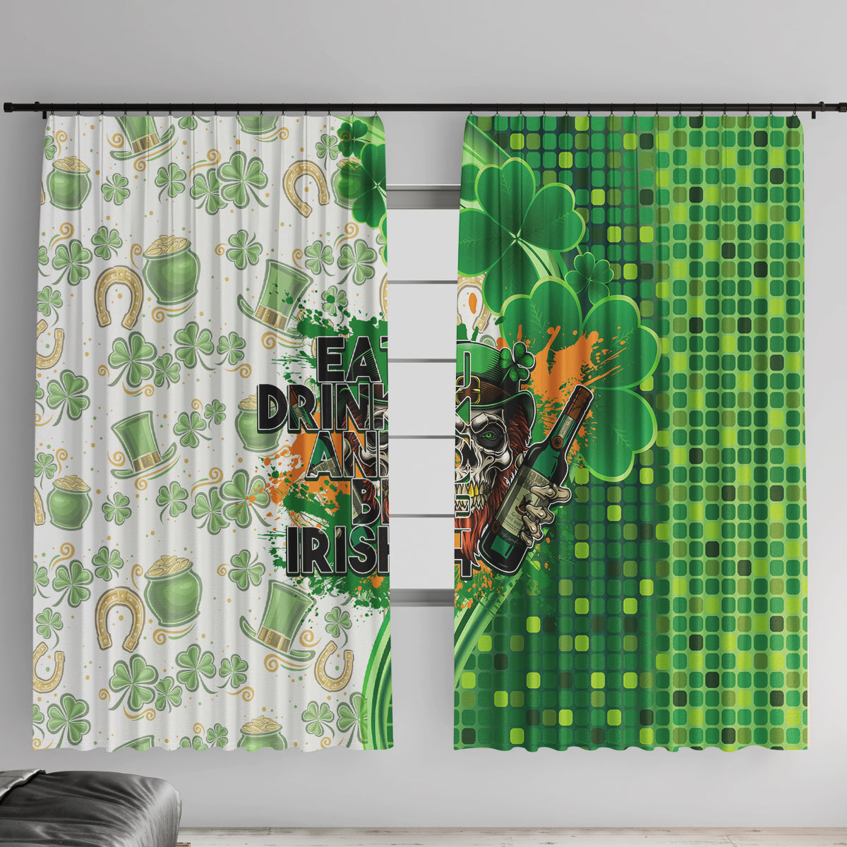 Happy St Patrick's Day Window Curtain Eat Drink and Be Irish - Wonder Print Shop