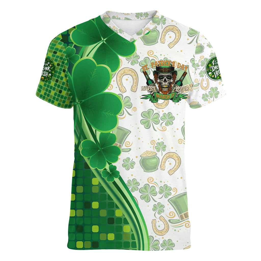 Happy St Patrick's Day Women V Neck T Shirt Eat Drink and Be Irish - Wonder Print Shop