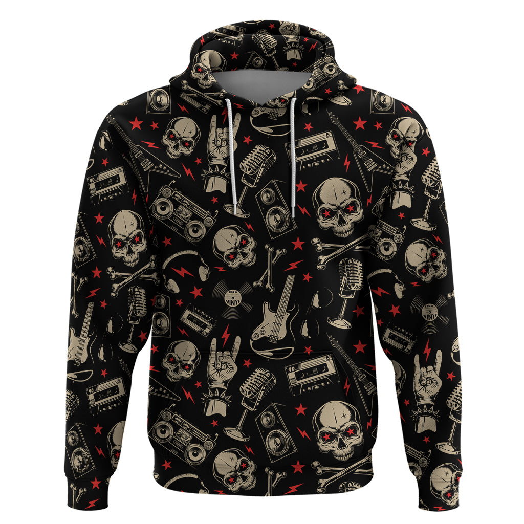 Rock And Roll Skull Pattern Design Hoodie - Wonder Print Shop