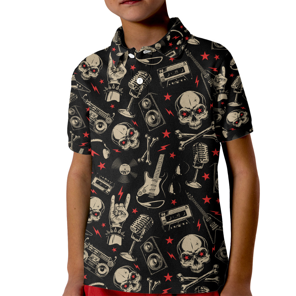 Rock And Roll Skull Pattern Design Kid Polo Shirt - Wonder Print Shop