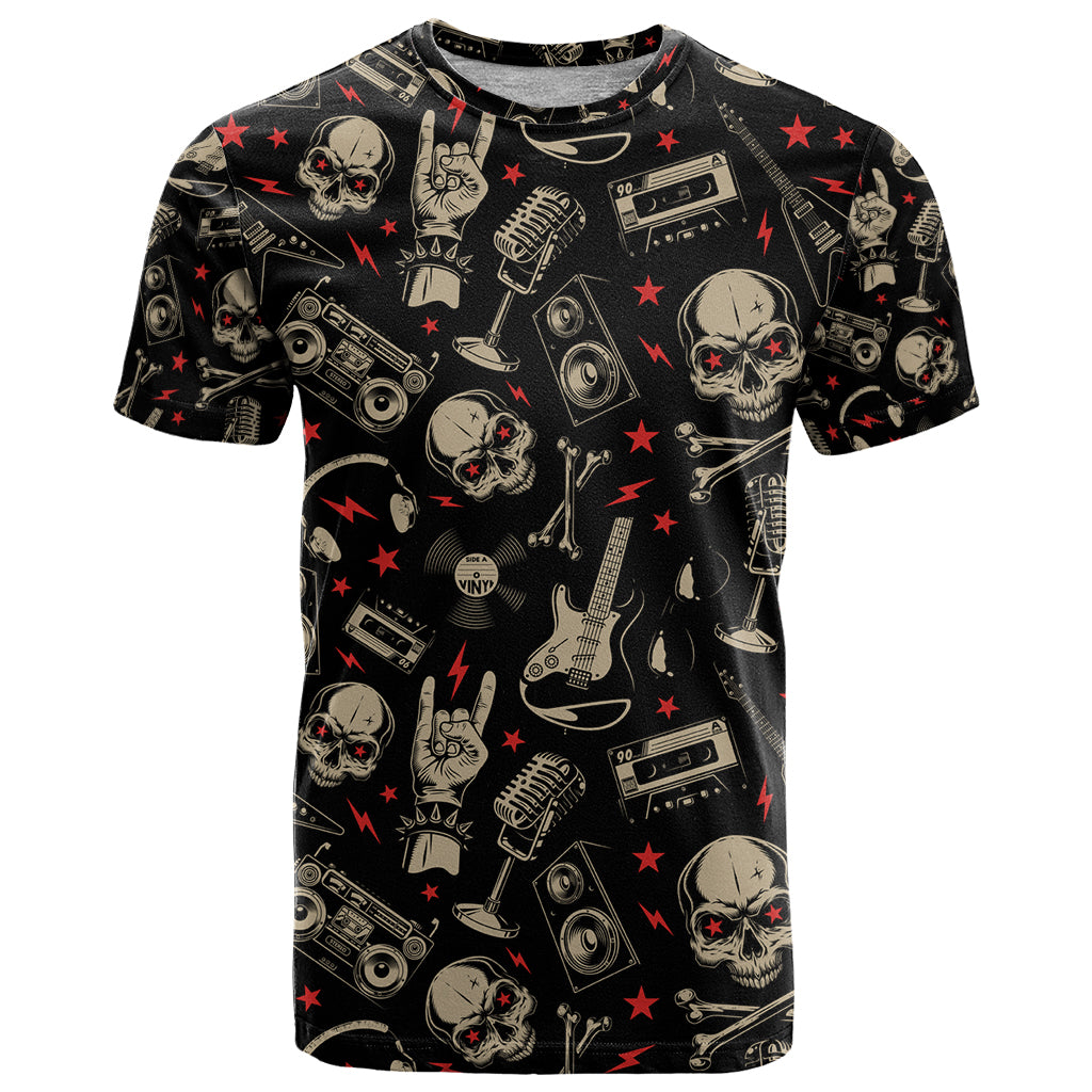 Rock And Roll Skull Pattern Design T Shirt - Wonder Print Shop