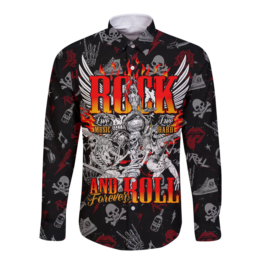 Rock And Roll Skull Forever Long Sleeve Button Shirt - Wonder Print Shop