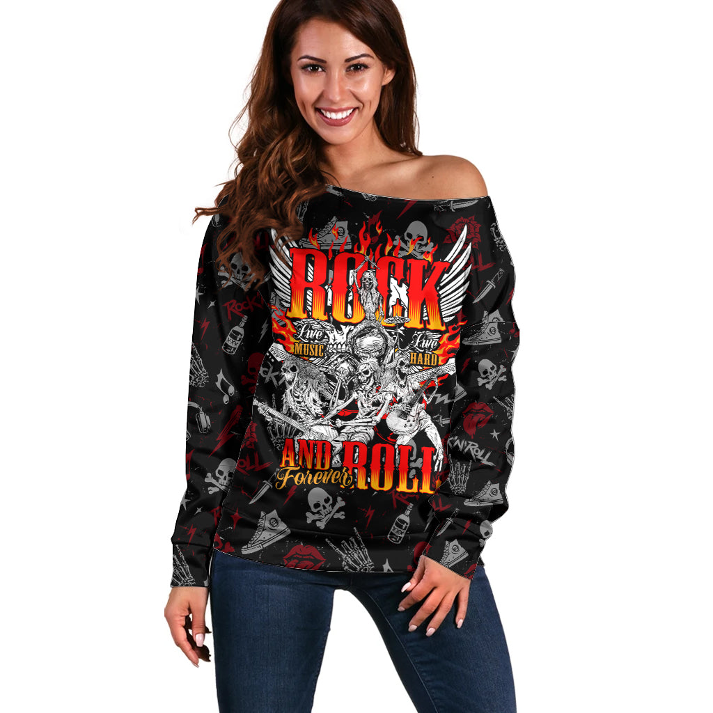 Rock And Roll Skull Forever Off Shoulder Sweater - Wonder Print Shop