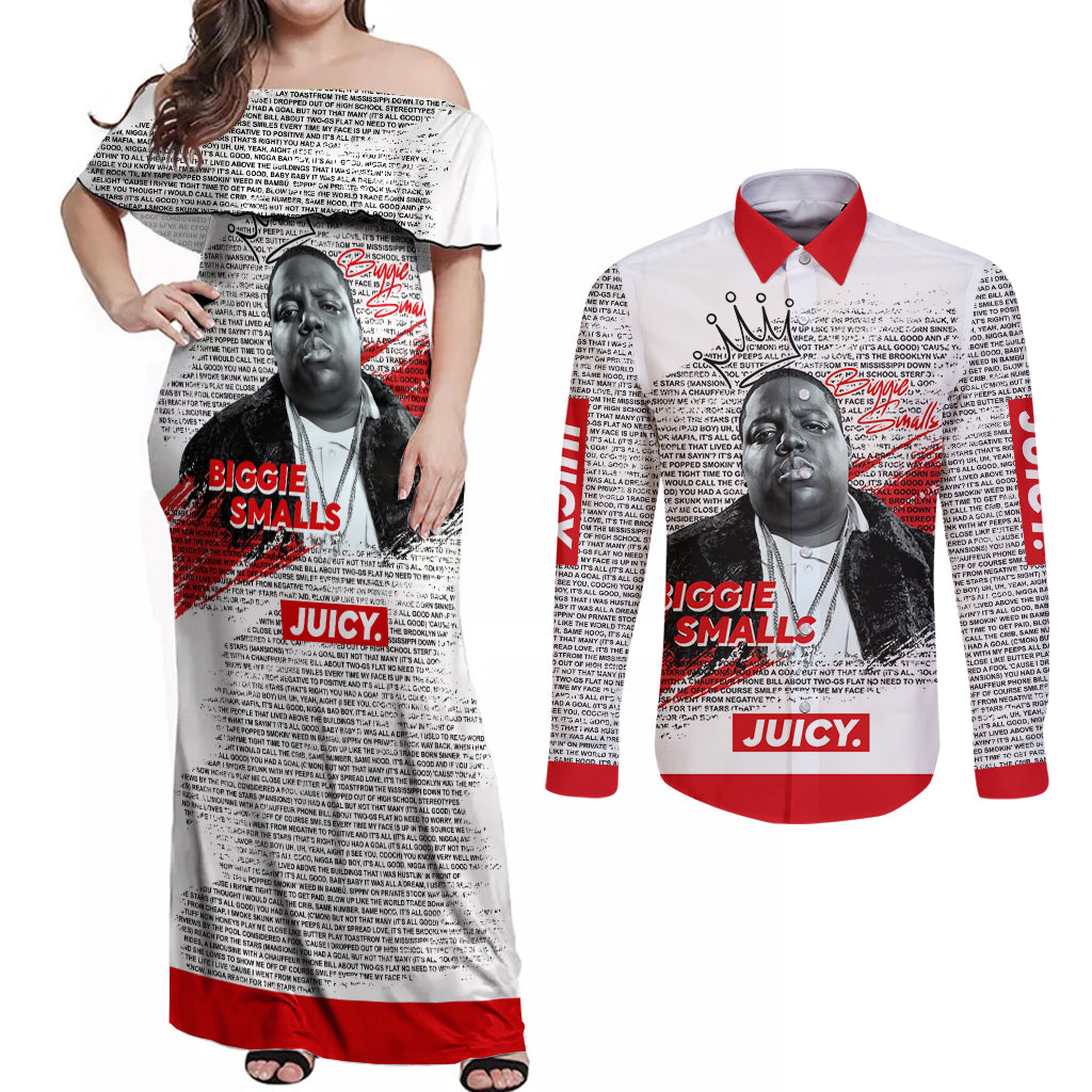 King of Rap: Biggie Smalls Legacy Couples Matching Off Shoulder Maxi Dress and Long Sleeve Button Shirt - Wonder Print Shop