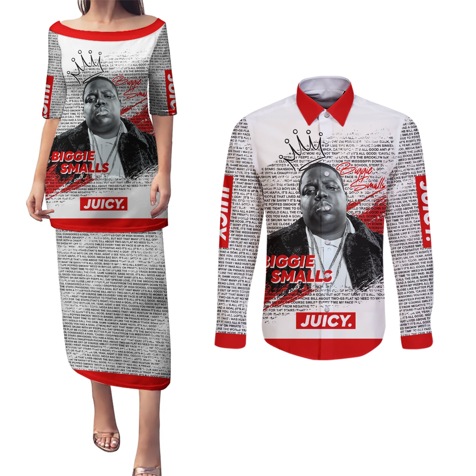 King of Rap: Biggie Smalls Legacy Couples Matching Puletasi and Long Sleeve Button Shirt - Wonder Print Shop