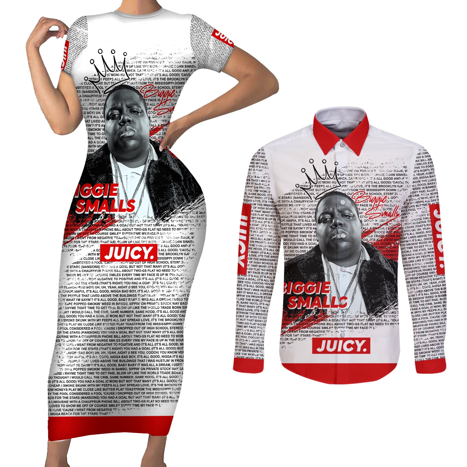 King of Rap: Biggie Smalls Legacy Couples Matching Short Sleeve Bodycon Dress and Long Sleeve Button Shirt - Wonder Print Shop