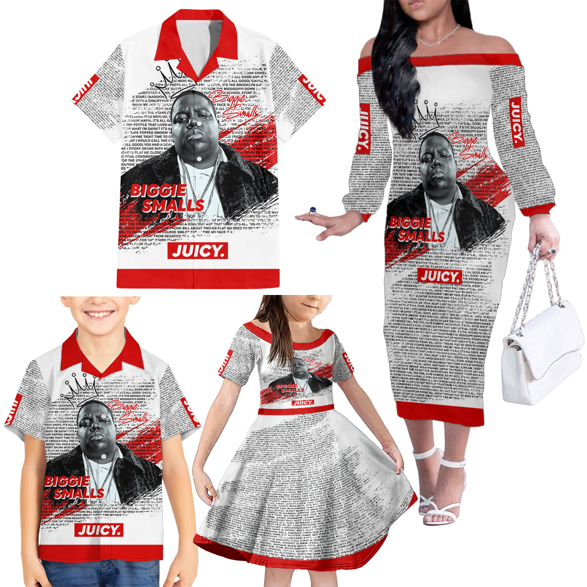 King of Rap: Biggie Smalls Legacy Family Matching Off Shoulder Long Sleeve Dress and Hawaiian Shirt - Wonder Print Shop