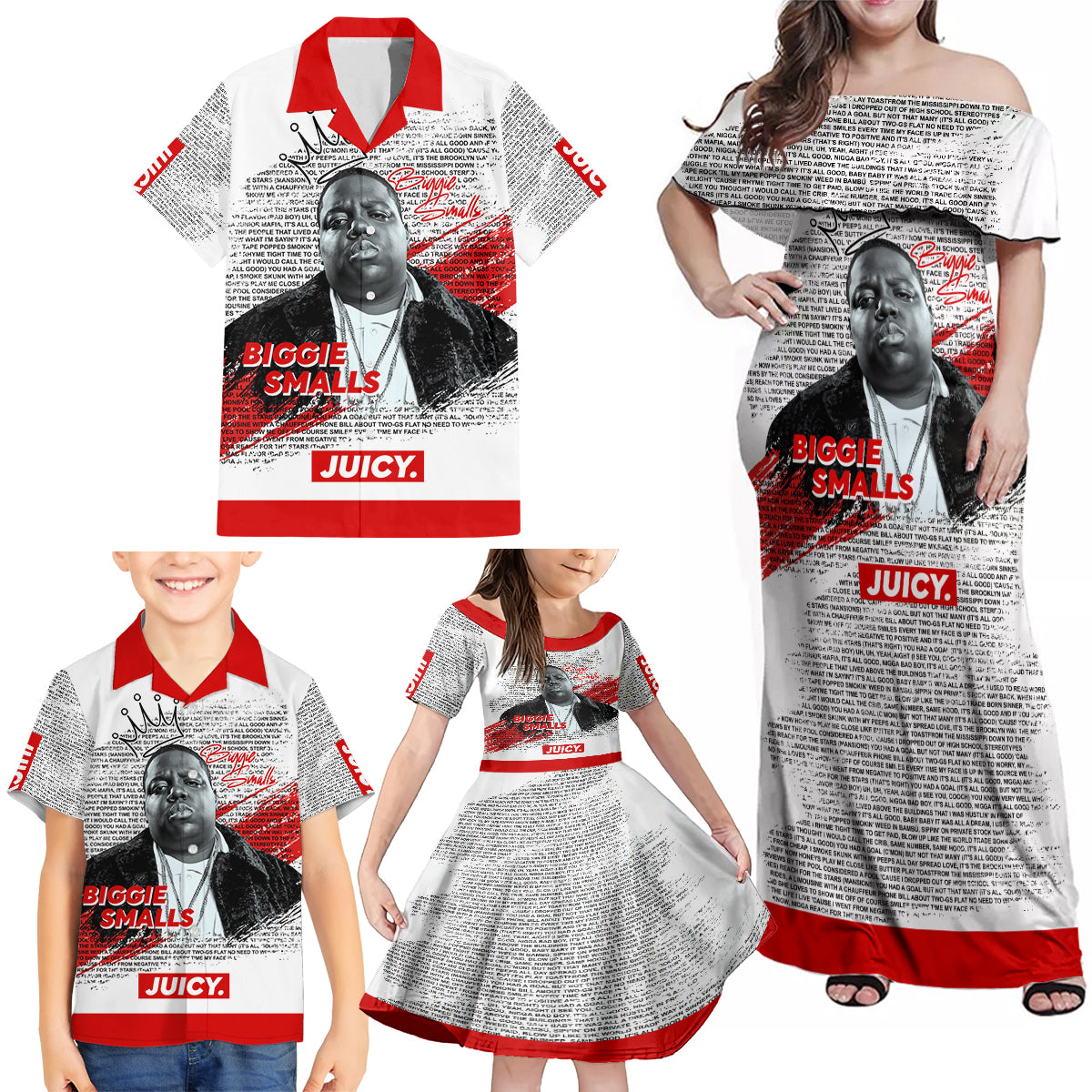 King of Rap: Biggie Smalls Legacy Family Matching Off Shoulder Maxi Dress and Hawaiian Shirt - Wonder Print Shop