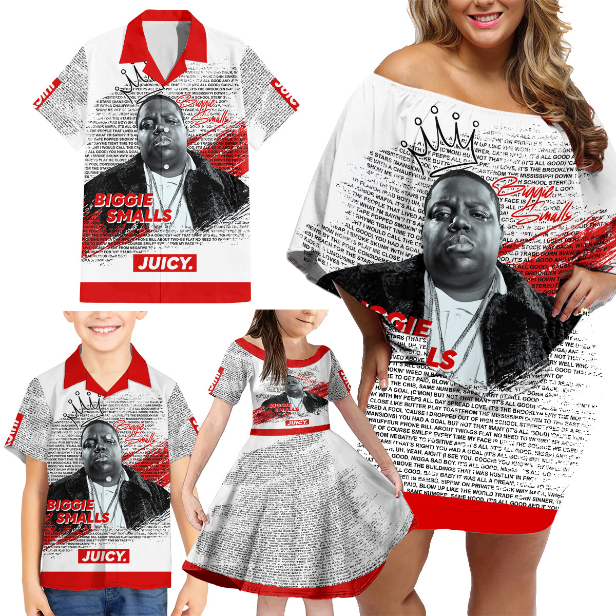 King of Rap: Biggie Smalls Legacy Family Matching Off Shoulder Short Dress and Hawaiian Shirt - Wonder Print Shop