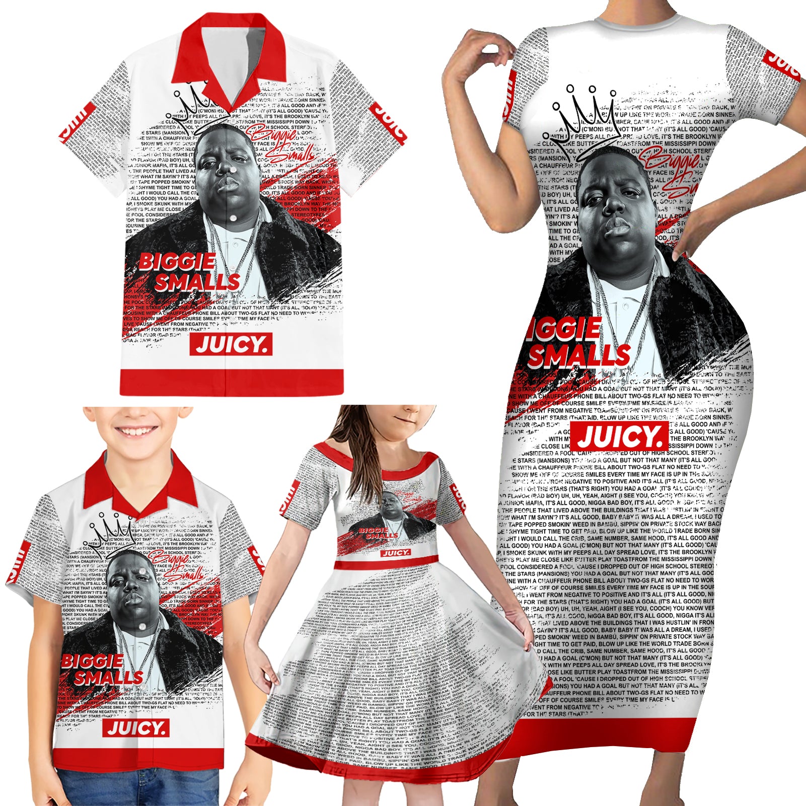 King of Rap: Biggie Smalls Legacy Family Matching Short Sleeve Bodycon Dress and Hawaiian Shirt - Wonder Print Shop