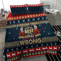 Christmas husky bedding set with two pillowcases and dark navy duvet featuring snowflake patterns