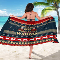 Christmas husky sarong, back view, striped holiday pattern with red bone trim