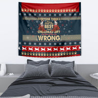 Husky Christmas tapestry with dark navy background, snowy pattern, and “BEST CHRISTMAS GIFT”