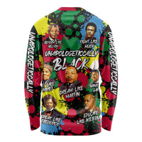 Unisex long-sleeve shirt with Civil Rights leaders graphic and bold sleeve text, crew neck