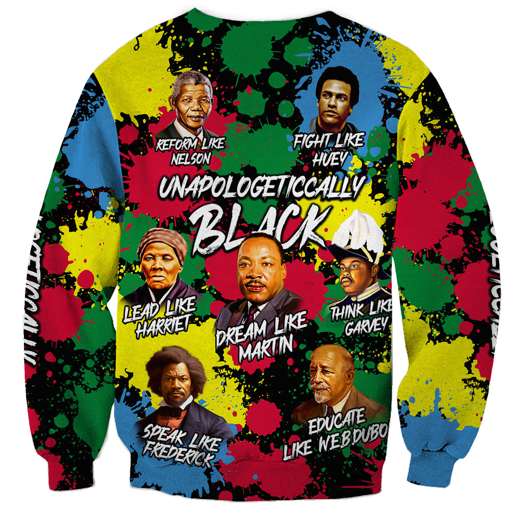 Unisex black sweatshirt with long sleeves and colorful Civil Rights Leaders graphic front